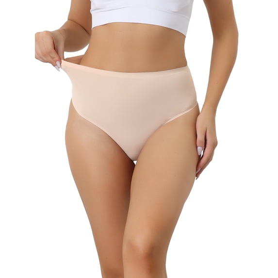 DARING DIVA Women's High Waist Tummy Control Stretch Thongs Underwear M Beige