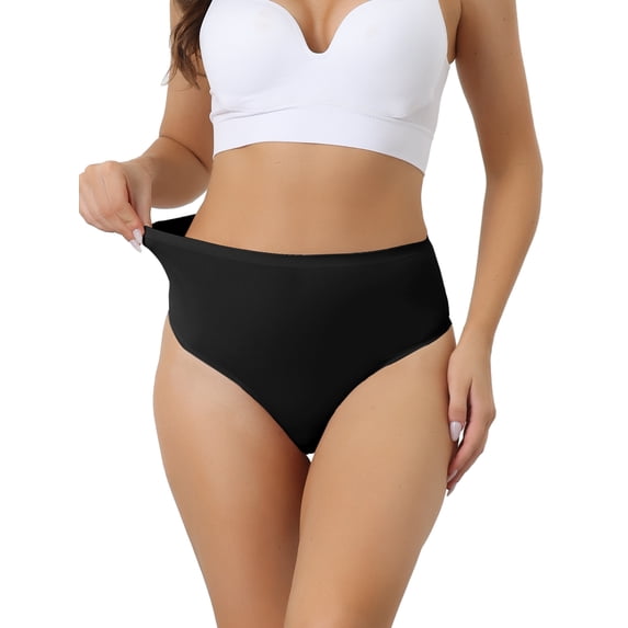 Unique Bargains Women's High Waist G-String Thongs Tummy Control T-back Underwear S Black
