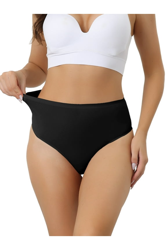 Women's High Waist G-String Thongs Tummy Control T-back Underwear XL Black