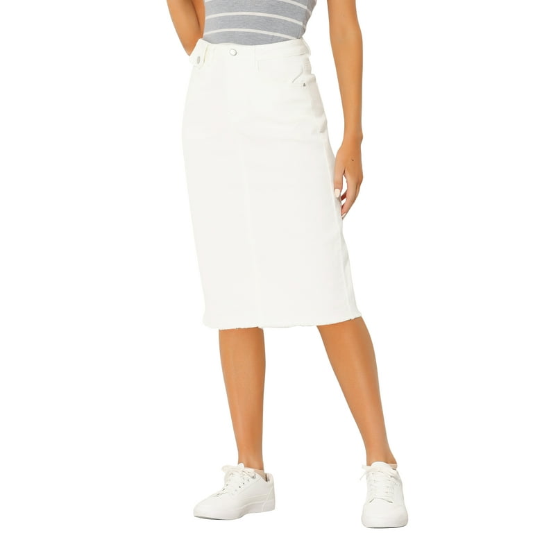 White denim skirts outlet knee length