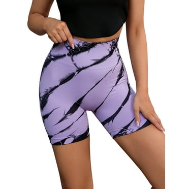 Unique Bargains Women's High Waist Tie Dye Biker Shorts Thigh Shapers Shorts L Purple