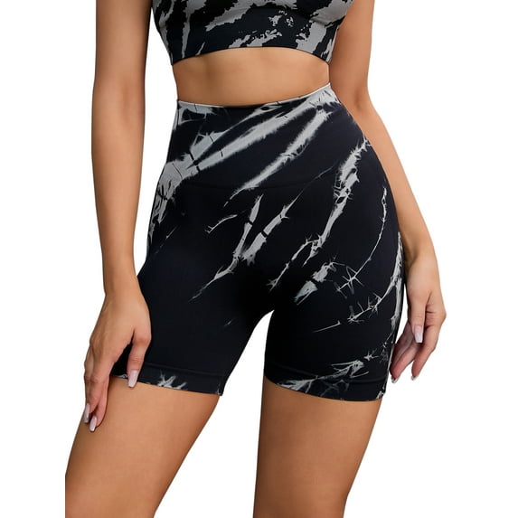 Unique Bargains Women's High Waist Tie Dye Biker Shorts Thigh Shapers Shorts M Black