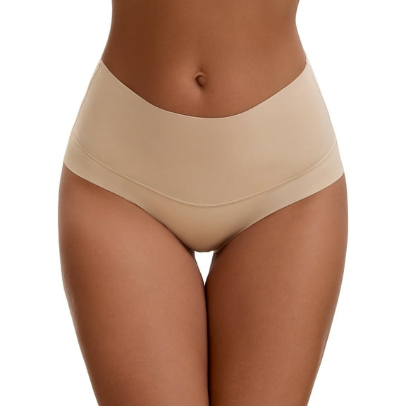 Unique Bargains Women's High Waist Tummy Control Full Coverage Briefs M Beige