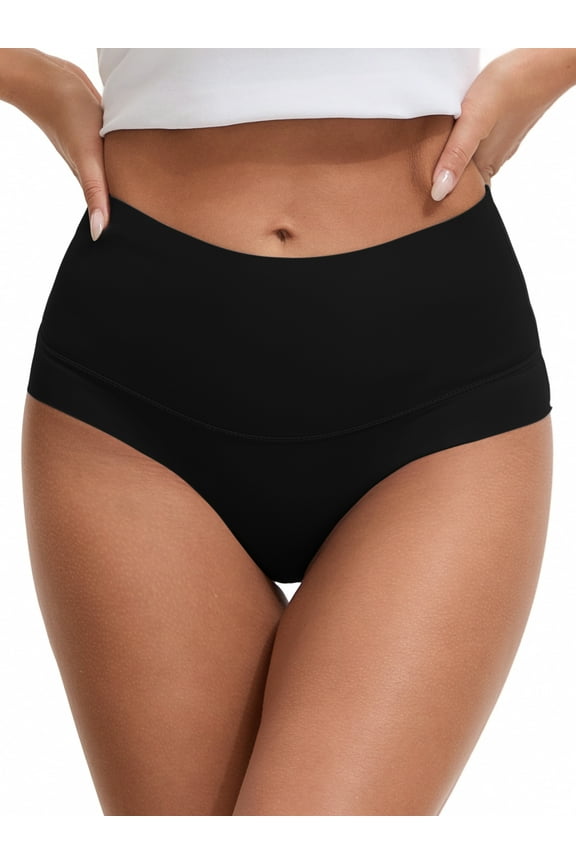 Women's High Waist Tummy Control Full Coverage Briefs S Black