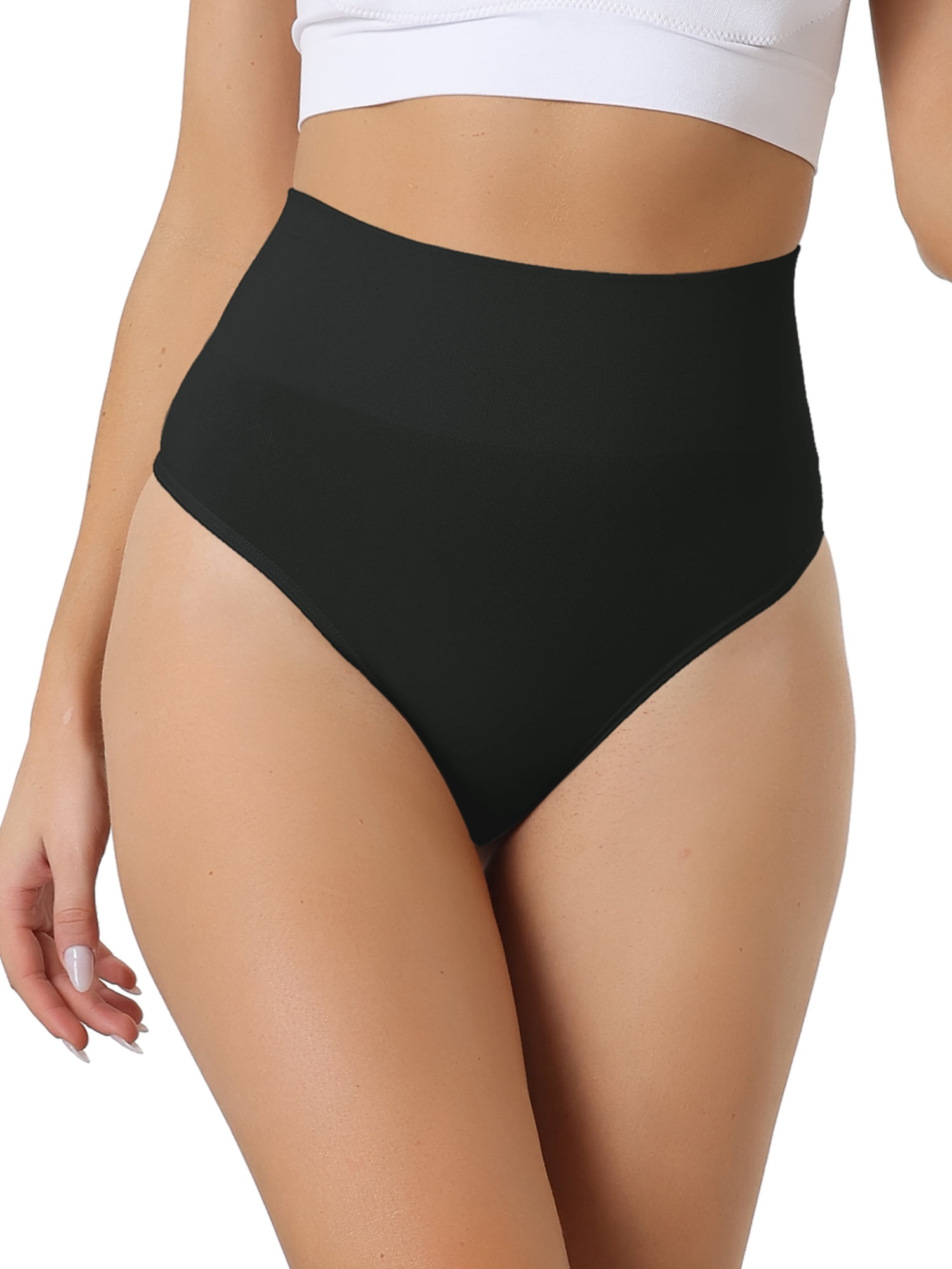 DARING DIVA Women's High-Waisted Tummy Control Thong Stretchy Underwear L Black