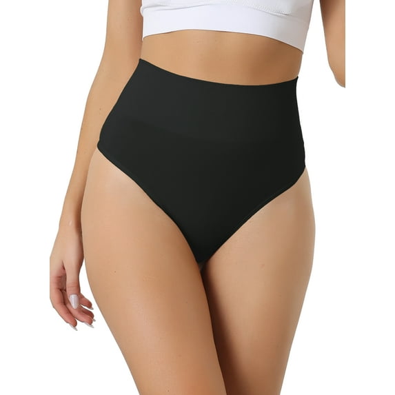 Unique Bargains Women's High-Waisted Briefs Invisible Thong Stretchy Comfortable Underwear L Black