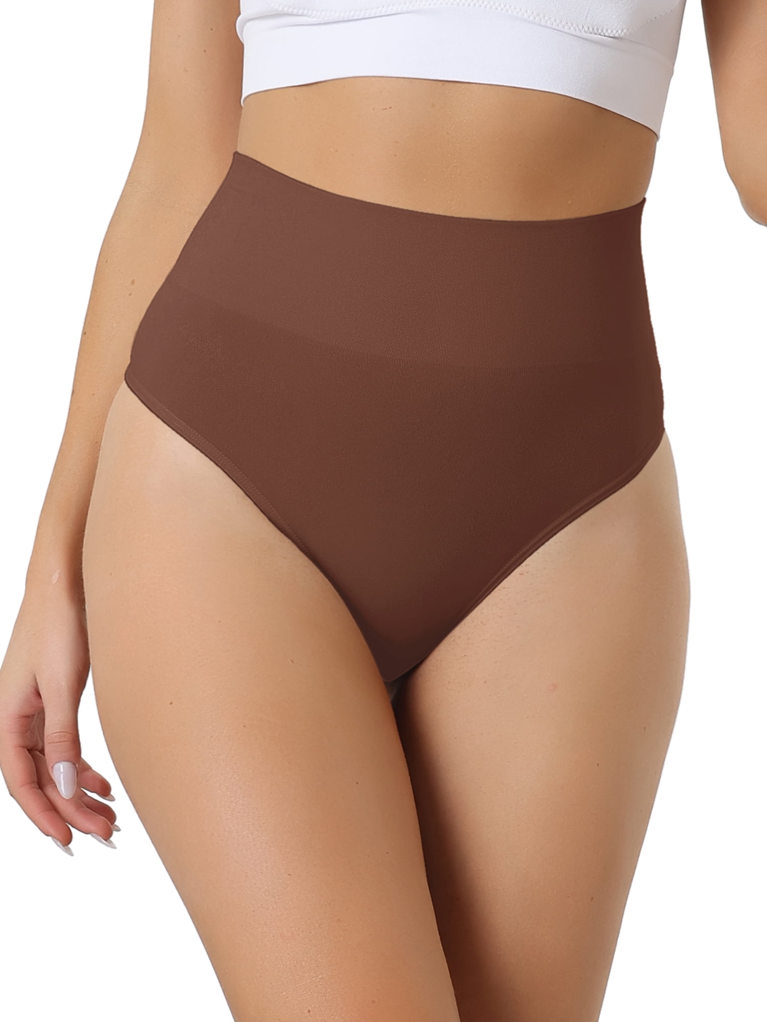 Unique Bargains Women's High-Waisted Briefs Invisible Thong Stretchy Comfortable Underwear S Dark Brown