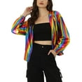 thumbnail image 1 of Unique Bargains Women's Holographic Shiny Zipper Hooded Metallic Jacket XS Multicolor, 1 of 5