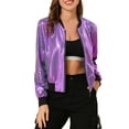 thumbnail image 1 of Unique Bargains Women's Holographic Stand Collar Lightweight Bomber Jacket XL Purple-1, 1 of 7