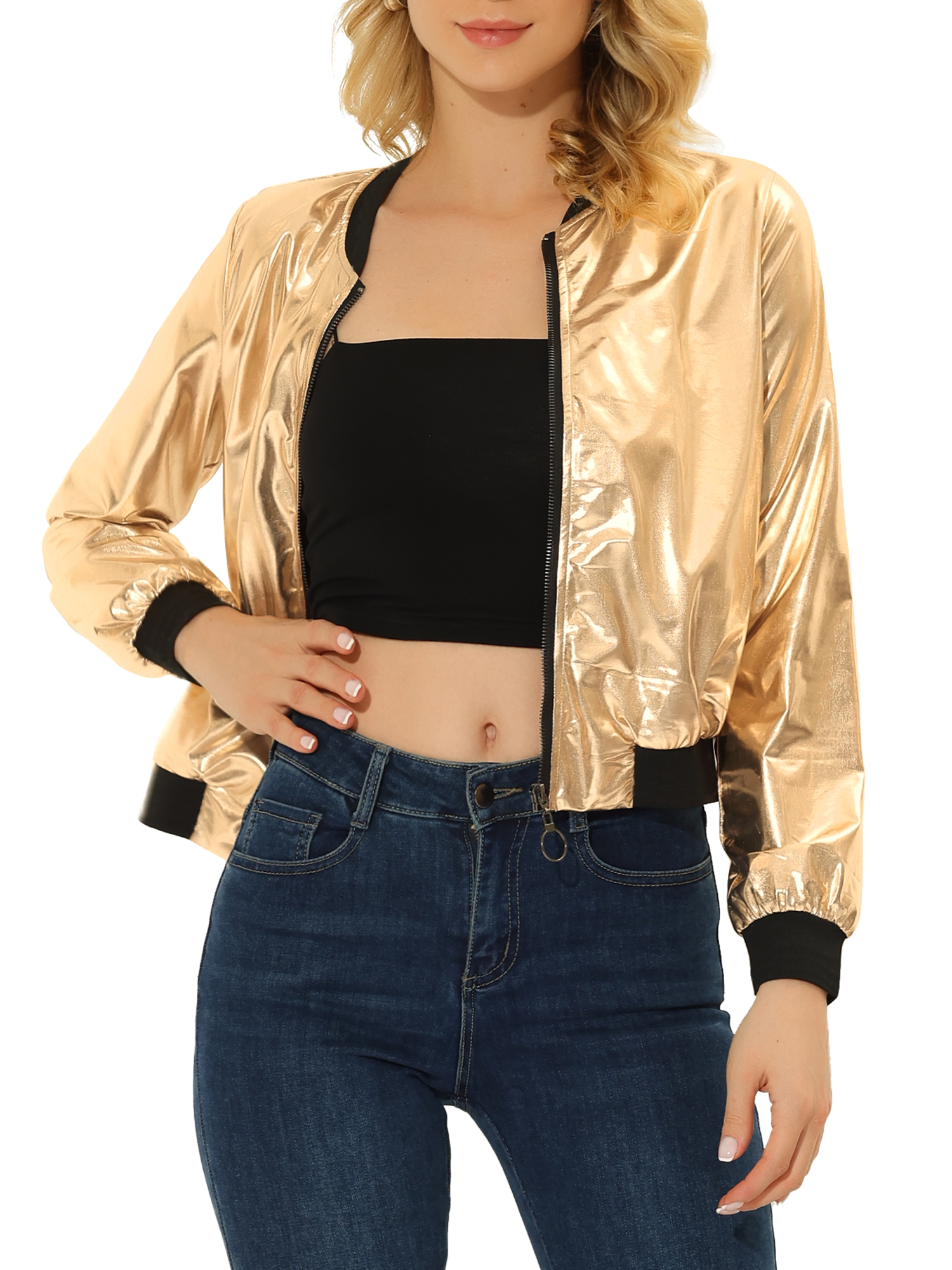 Gold bomber jacket womens online