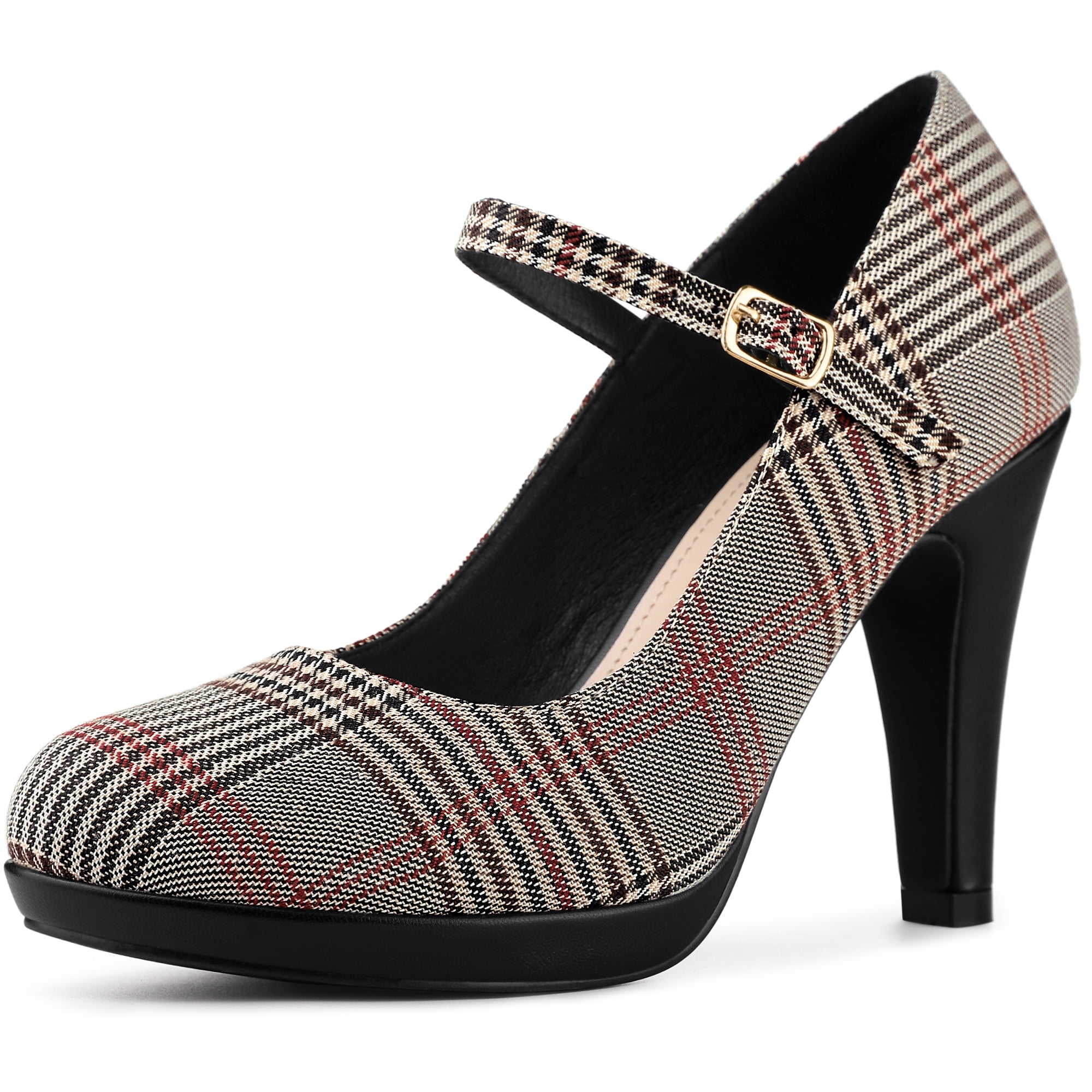 Unique Bargains Women's Houndstooth Platform Stiletto Heels Pumps