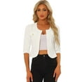 thumbnail image 1 of Unique Bargains Women's Jean Collarless 3/4 Sleeve Denim Jackets M White, 1 of 6