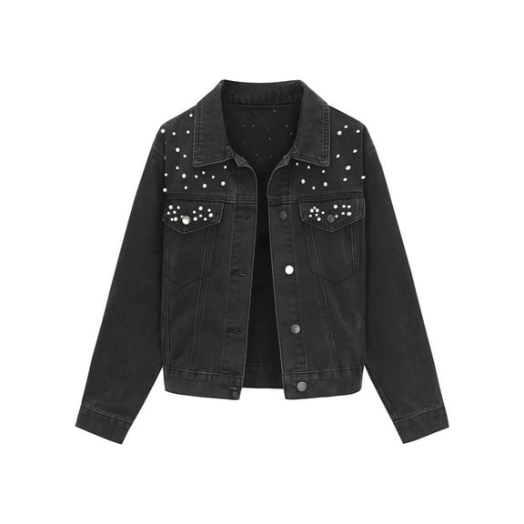 Unique Bargains Women's Jean Jacket Long Sleeve Button Up Denim Jackets S Black