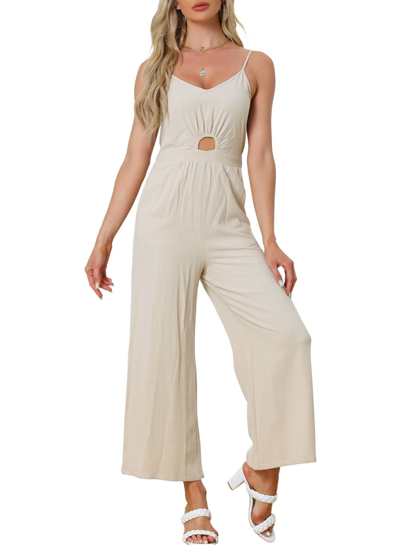 Ladies Jumpsuit Beige Wide Leg Jumpsuit Wide Leg Jumpsuit Spring