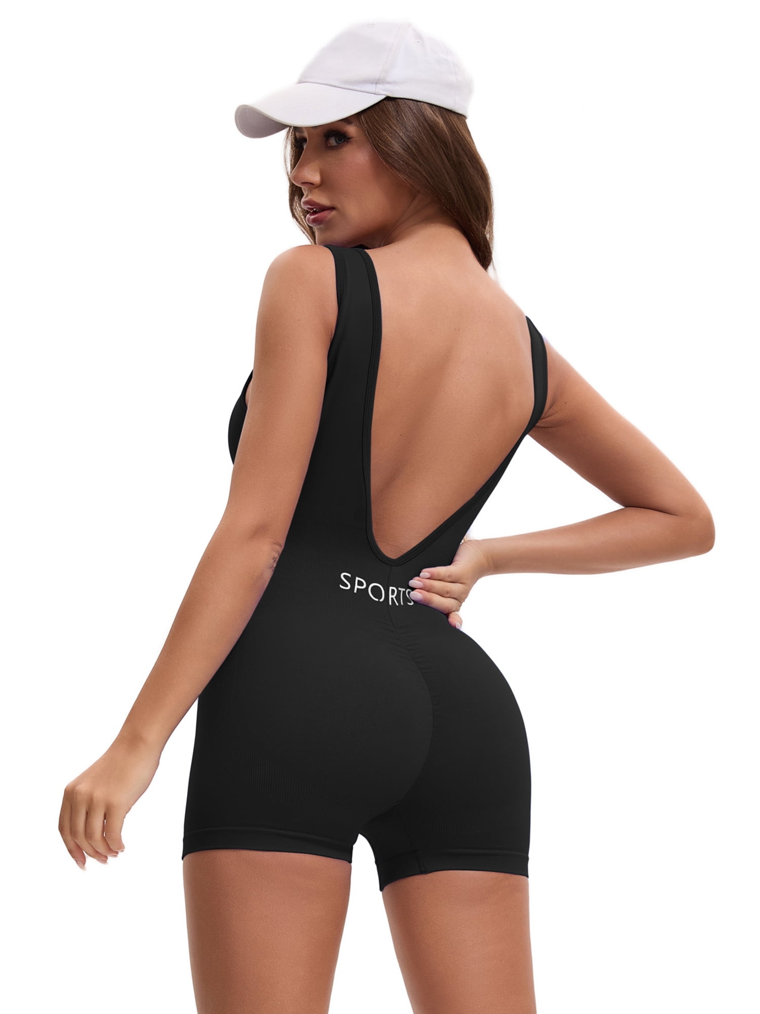 DARING DIVA Women's Jumpsuits Backless Tummy Control V Back Romper L Black