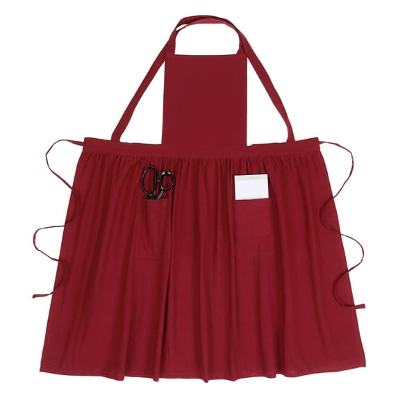 Unique Bargains Women's Kitchen Apron Long Waist Cooking Apron 37.4x50.4in Burgundy