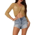 thumbnail image 1 of Unique Bargains Women's Knit Hollow Out Cardigan V Neck Tie the Knot Pullover Sweater M Camel, 1 of 6