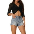 thumbnail image 1 of Unique Bargains Women's Knit Hollow Out Cardigan V Neck Tie the Knot Pullover Sweater S Black, 1 of 6