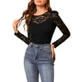 thumbnail image 1 of Unique Bargains Women's Lace Embroidery Semi Sheer Puff Sleeve Vintage Top L Black, 1 of 7