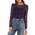 thumbnail image 1 of Unique Bargains Women's Lace Embroidery Semi Sheer Puff Sleeve Vintage Top L Purple, 1 of 7