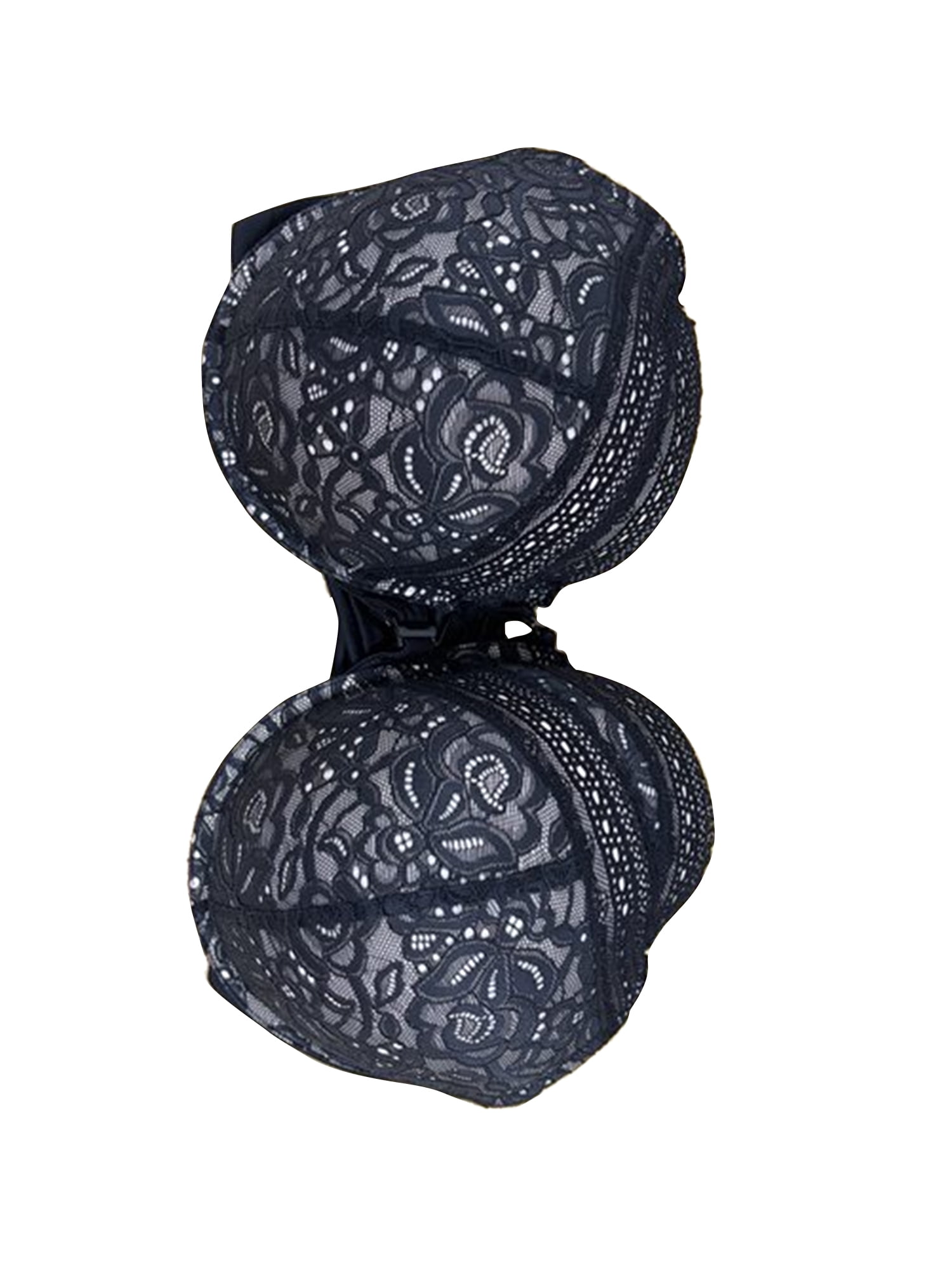 Unique Bargains Women's Lace Front Closure Push Up Underwire Bras Black 42 D