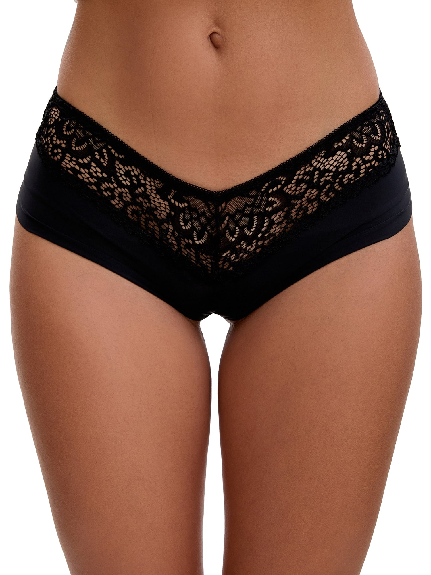 Unique Bargains Women's Lace Ice Silk Mid Rise Comfort Underpants S Black