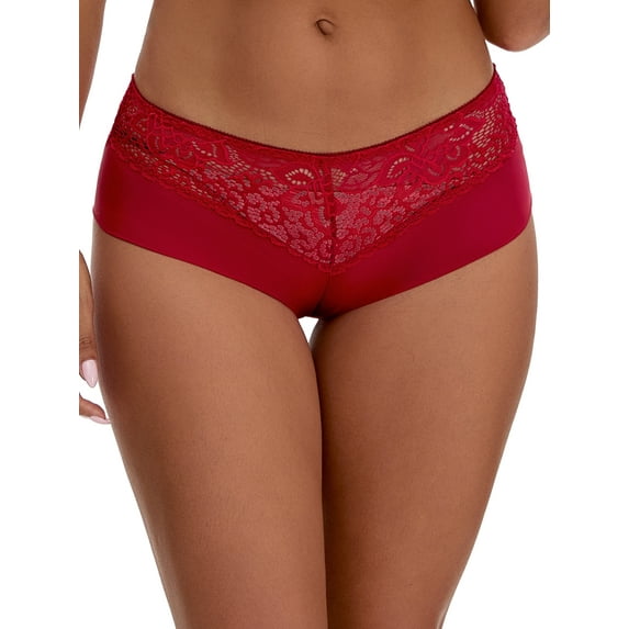 Unique Bargains Women's Lace Ice Silk Mid Rise Comfort Underpants S Wine Red