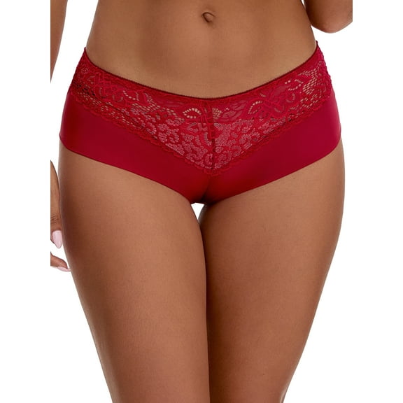 Unique Bargains Women's Lace Ice Silk Mid Rise Comfort Underpants S Wine Red