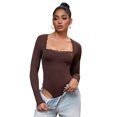 thumbnail image 1 of Unique Bargains Women's Lace Long Sleeve Shapewear Bodysuit Leotard Jumpsuit L Brown, 1 of 6