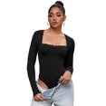 thumbnail image 1 of Unique Bargains Women's Lace Long Sleeve Shapewear Bodysuit Leotard Jumpsuit S Black, 1 of 6