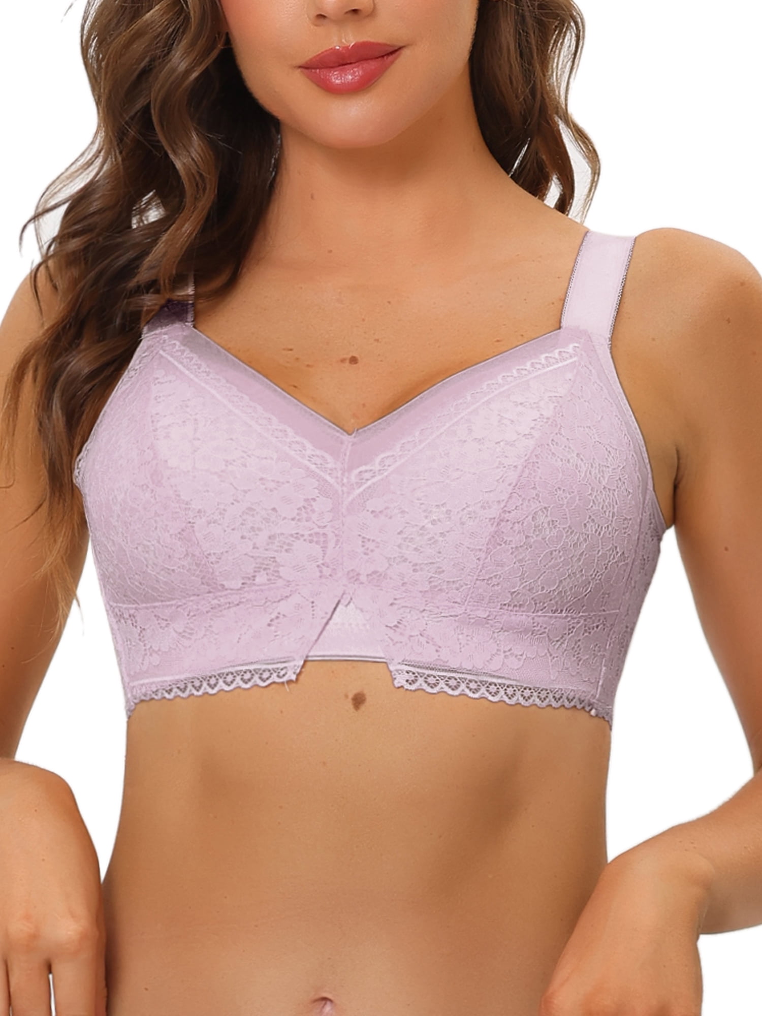 Unique Bargains Women's Lace Minimizer Bralette Full Coverage Wireless Bras 42C Light Purple