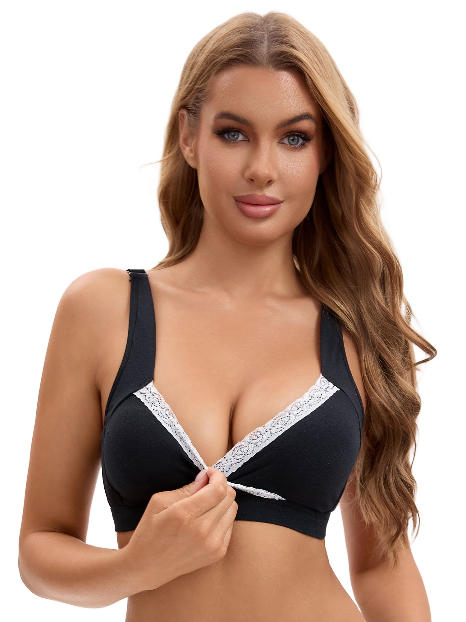 Unique Bargains Women's Lace Polka Dots Wirefree Sleep Nursing Bras XL Black