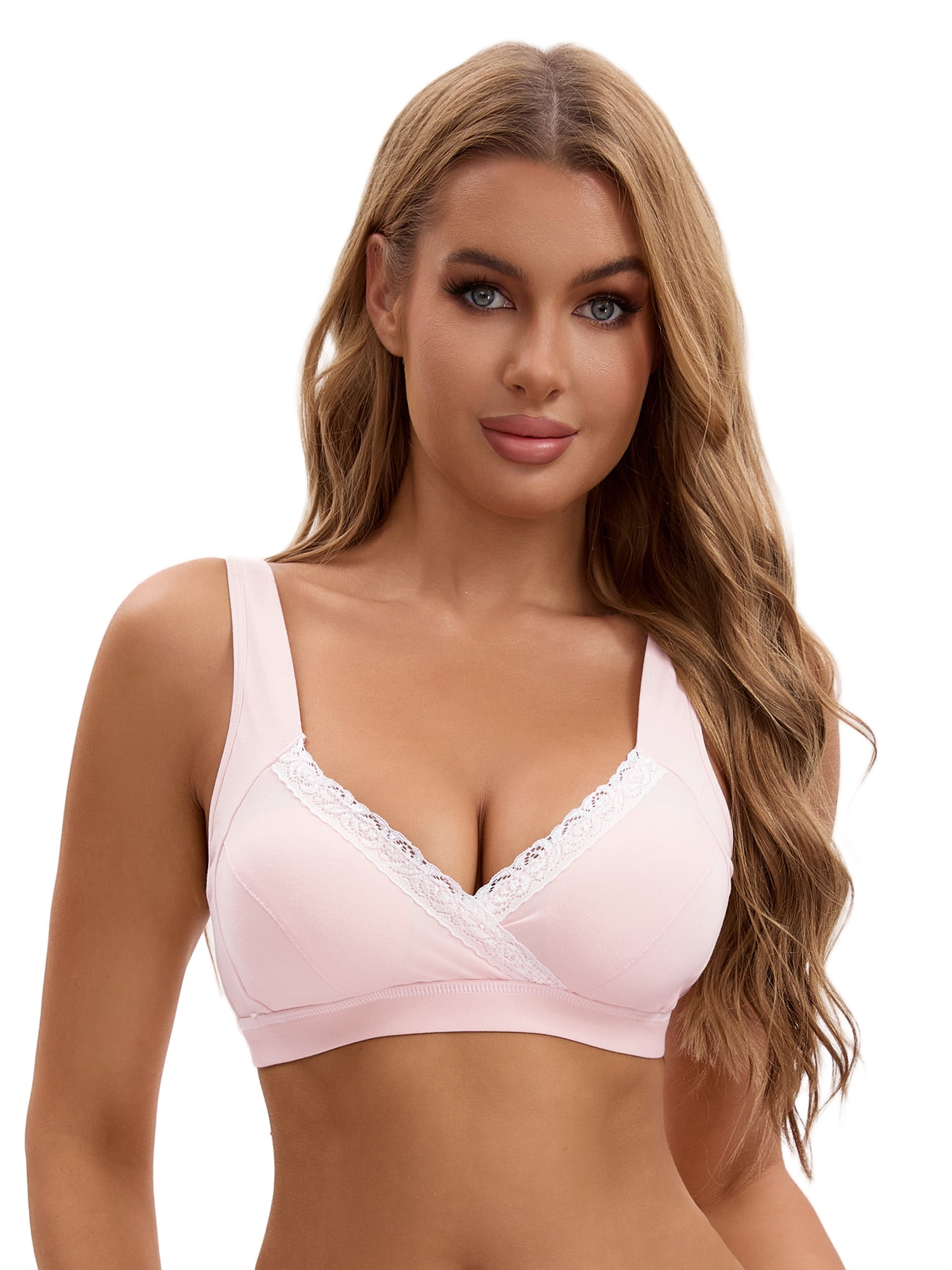 Unique Bargains Women's Lace Polka Dots Wirefree Sleep Nursing Bras XL Pink