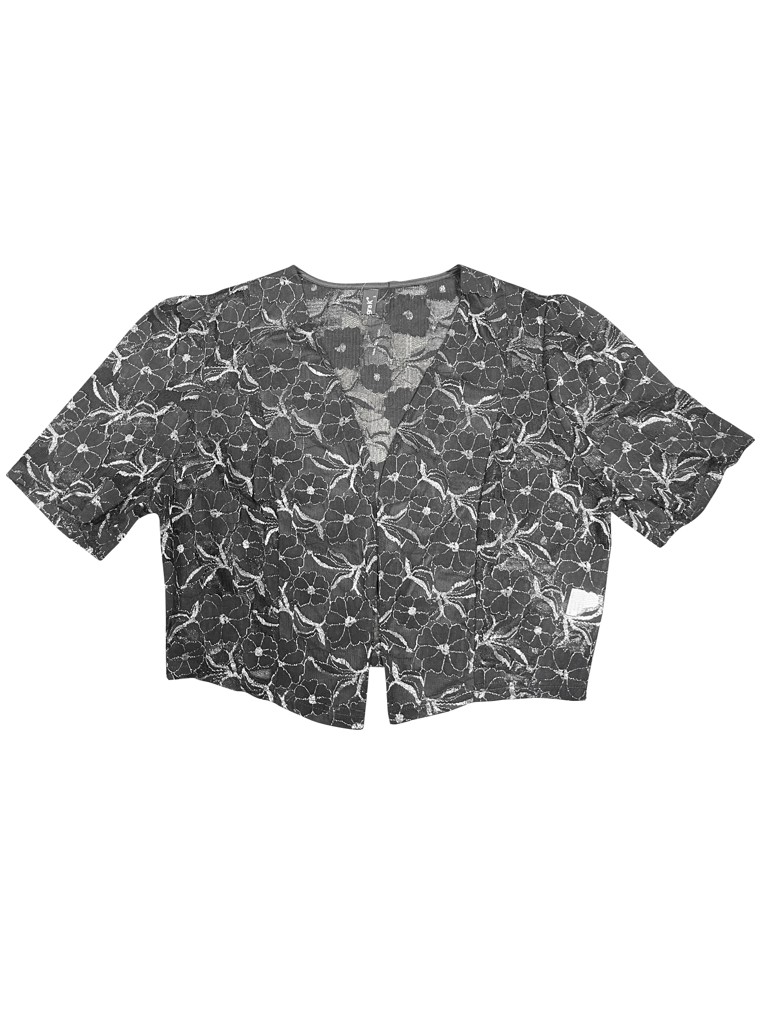 Unique Bargains Women's Lace Short Sleeve Crop Cardigan Shiny Silver