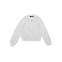 Unique Bargains Women's Lace Stand Collar Zip Up Mesh Sheer Bomber Jacket M White