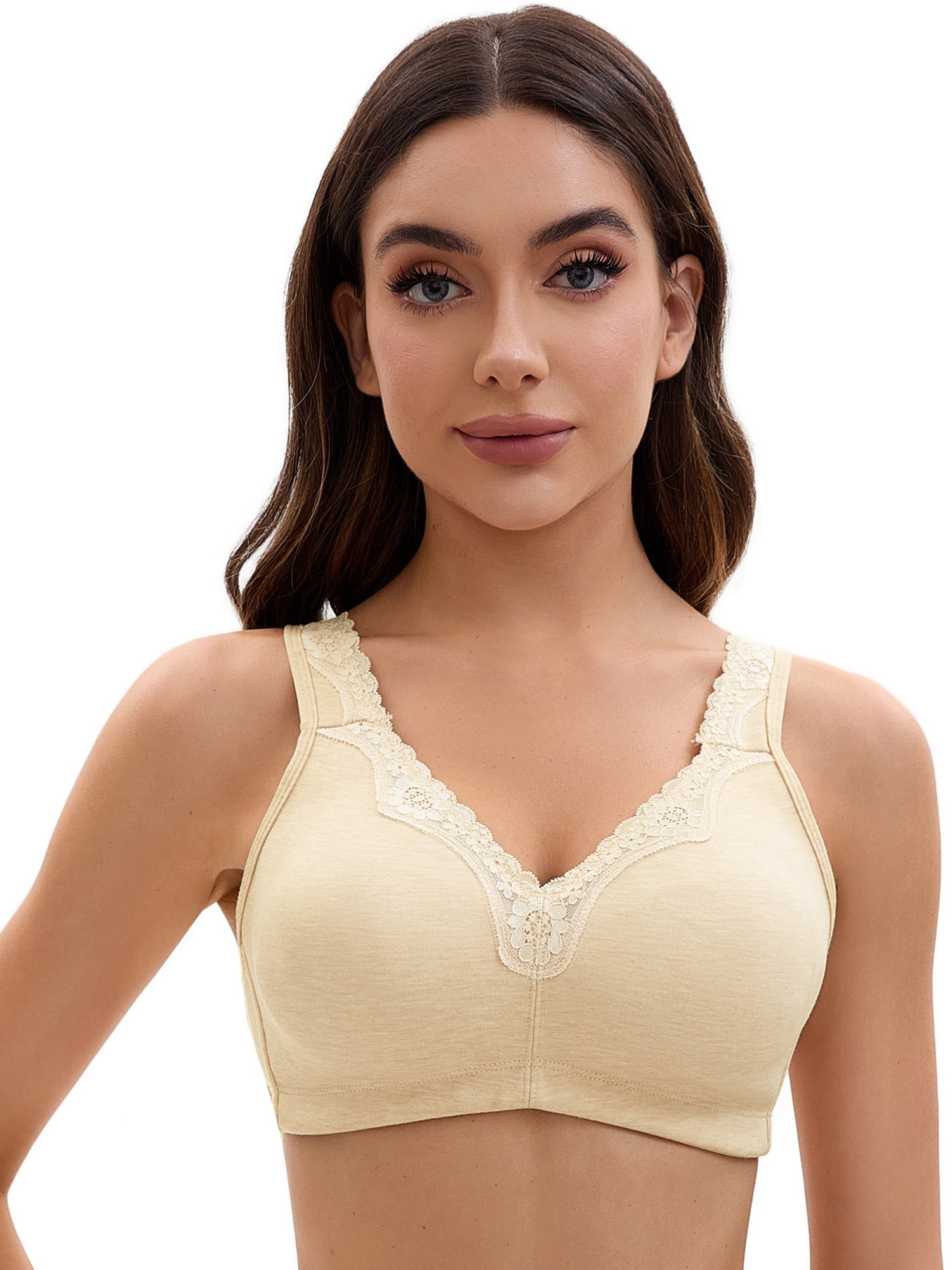 Unique Bargains Women's Lace Trim Full Coverage Adjustable Strap Bras B 36 Apricot