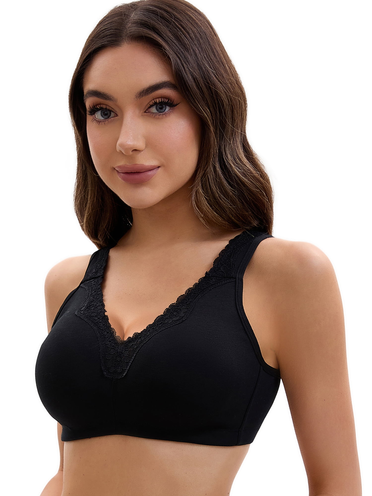 Unique Bargains Women's Lace Trim Full Coverage Adjustable Strap Bras C 42 Black