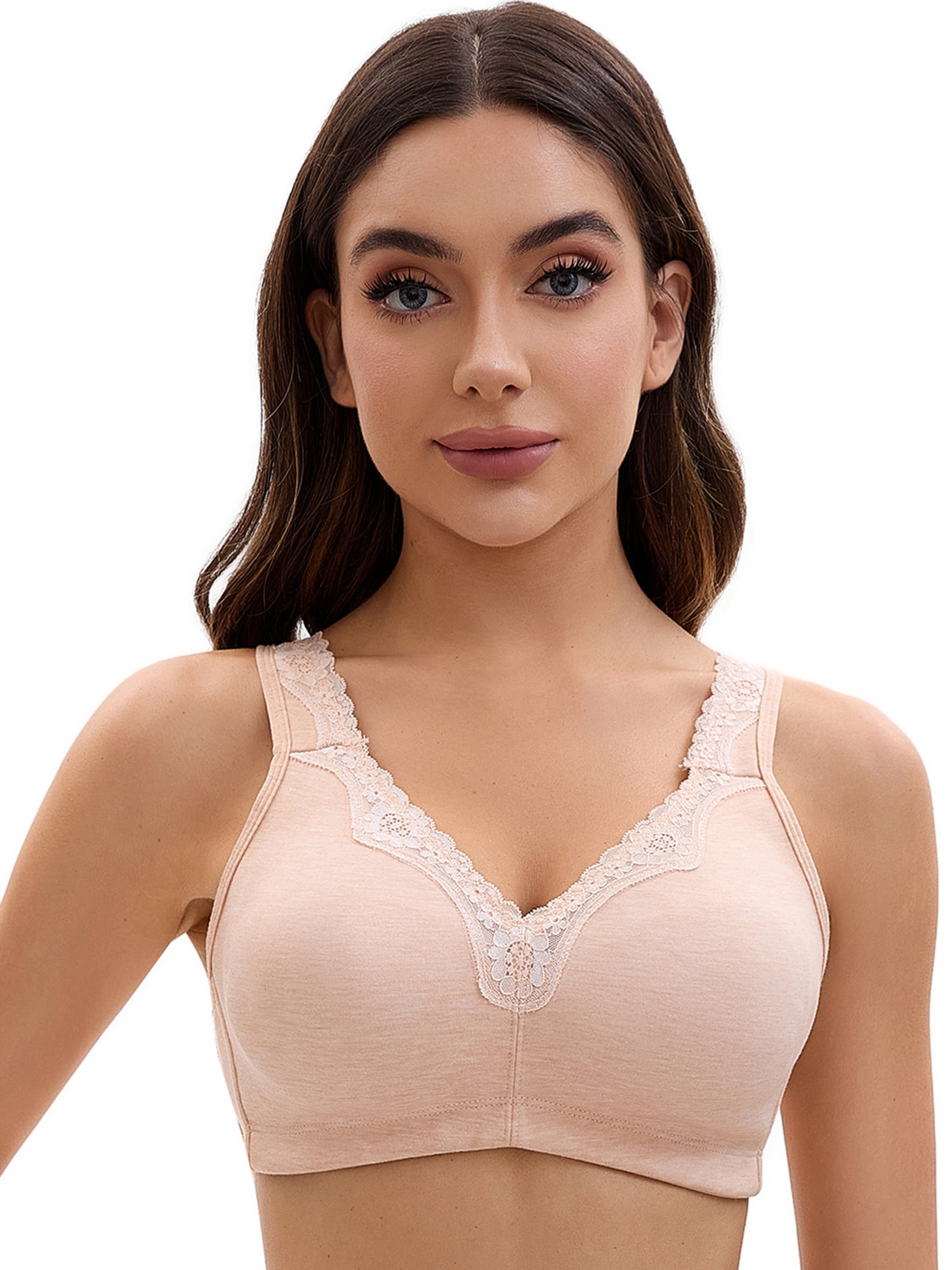 Unique Bargains Women's Lace Trim Full Coverage Adjustable Strap Bras E 36 Beige