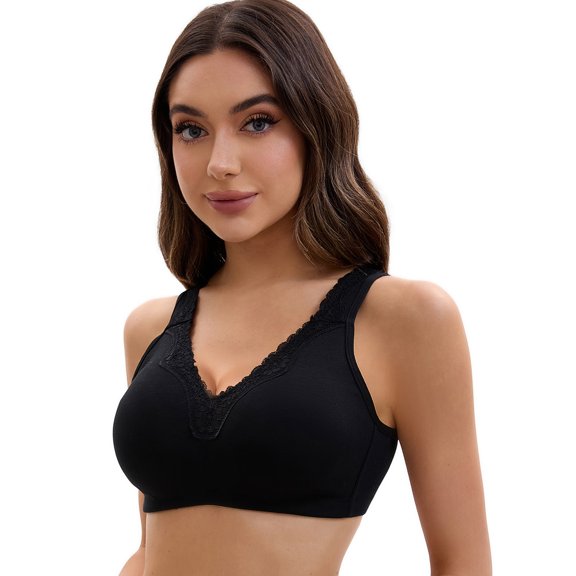 Unique Bargains Women's Lace Trim Full Coverage Adjustable Strap Bras E 38 Black