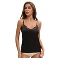 thumbnail image 1 of Unique Bargains Women's Lace Trim Silk Satin V Neck Camisoles L Black, 1 of 6