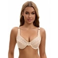 thumbnail image 1 of Unique Bargains Women's Lace Underwire Push Up Soft Cup Bras Beige 42 E, 1 of 6