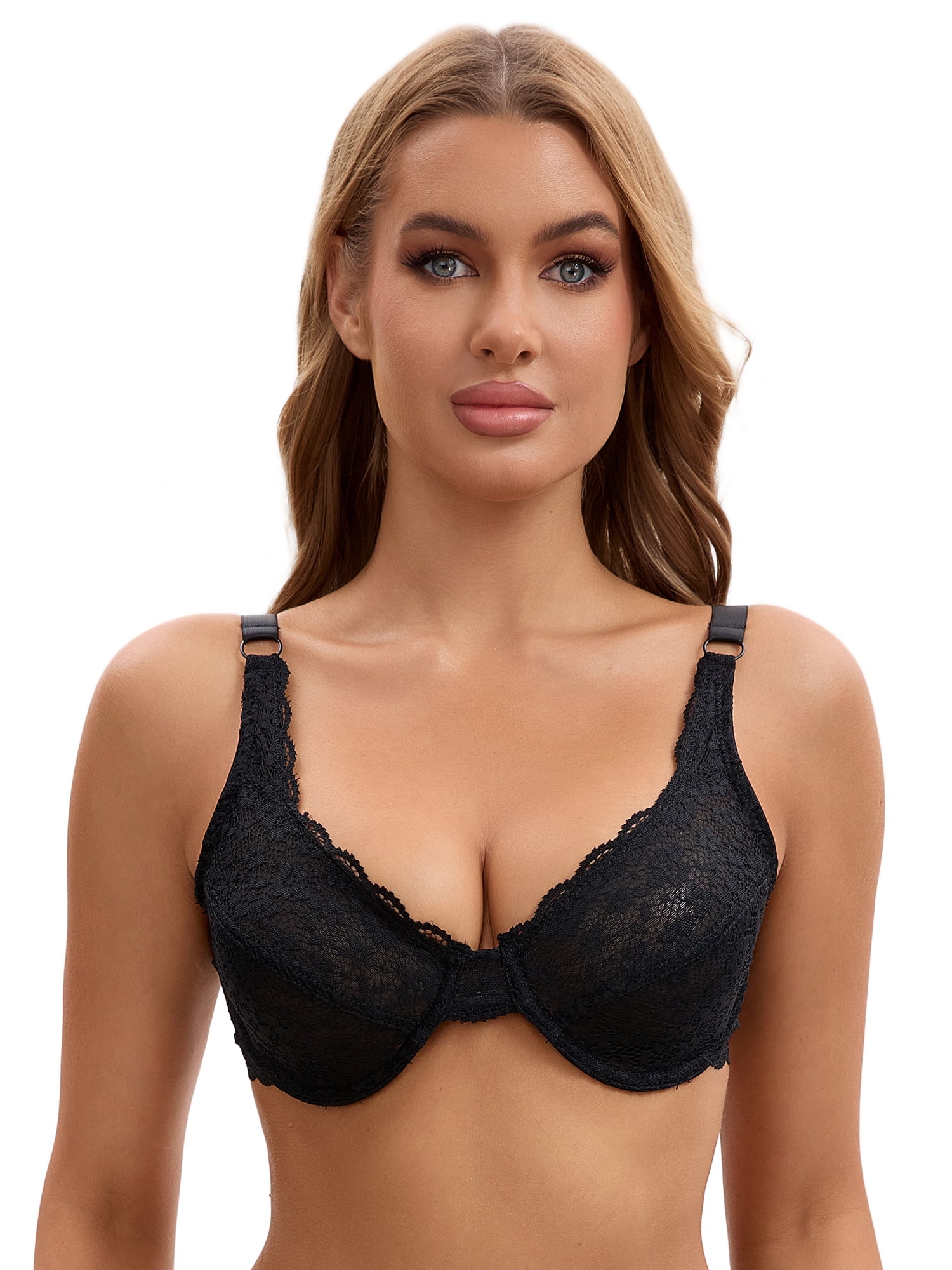 Unique Bargains Women's Lace Underwire Push Up Soft Cup Bras Black 36 D