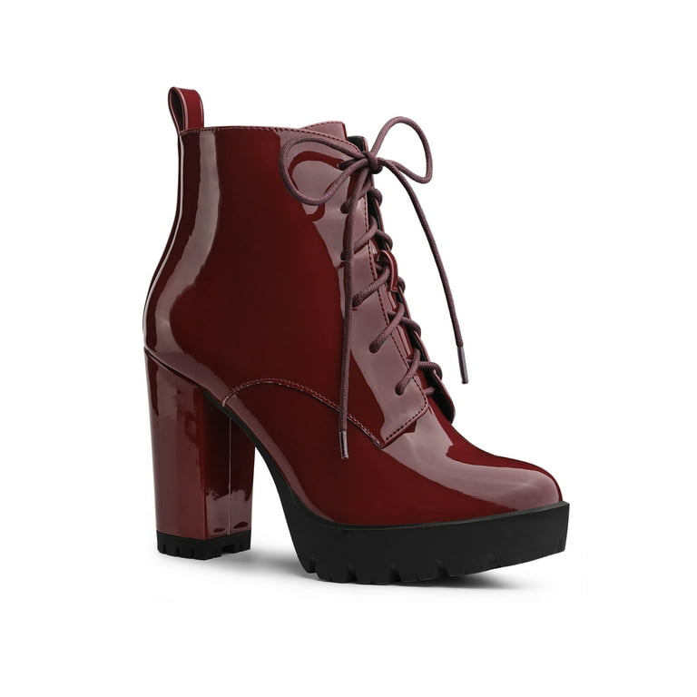 Unique Bargains Women s Lace Up Chunky Heels Platform Ankle Side Zip Combat Boots