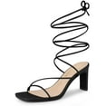 thumbnail image 1 of Unique Bargains Women's Lace Up Strappy Block High Heels Sandals, 1 of 7
