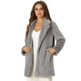 thumbnail image 1 of Unique Bargains Women's Lapel Faux Fur Fuzzy Warm Jacket Overcoat with Pockets S Grey, 1 of 5