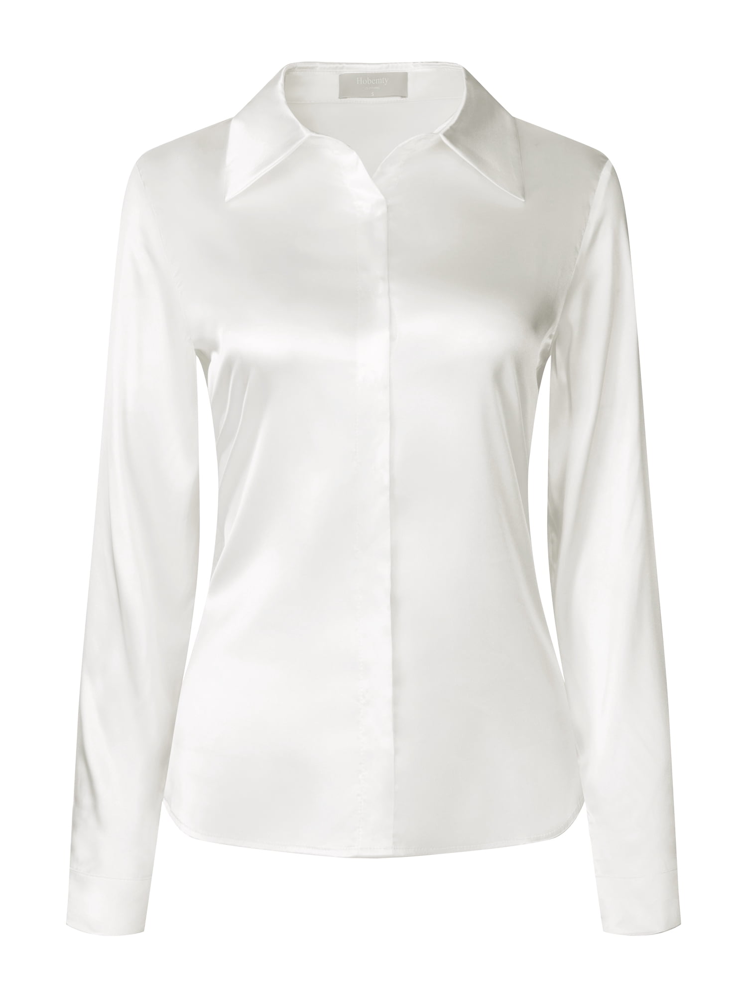 Unique Bargains Women's Lapel V Neck Long Sleeve Silk Office Work Top XL White