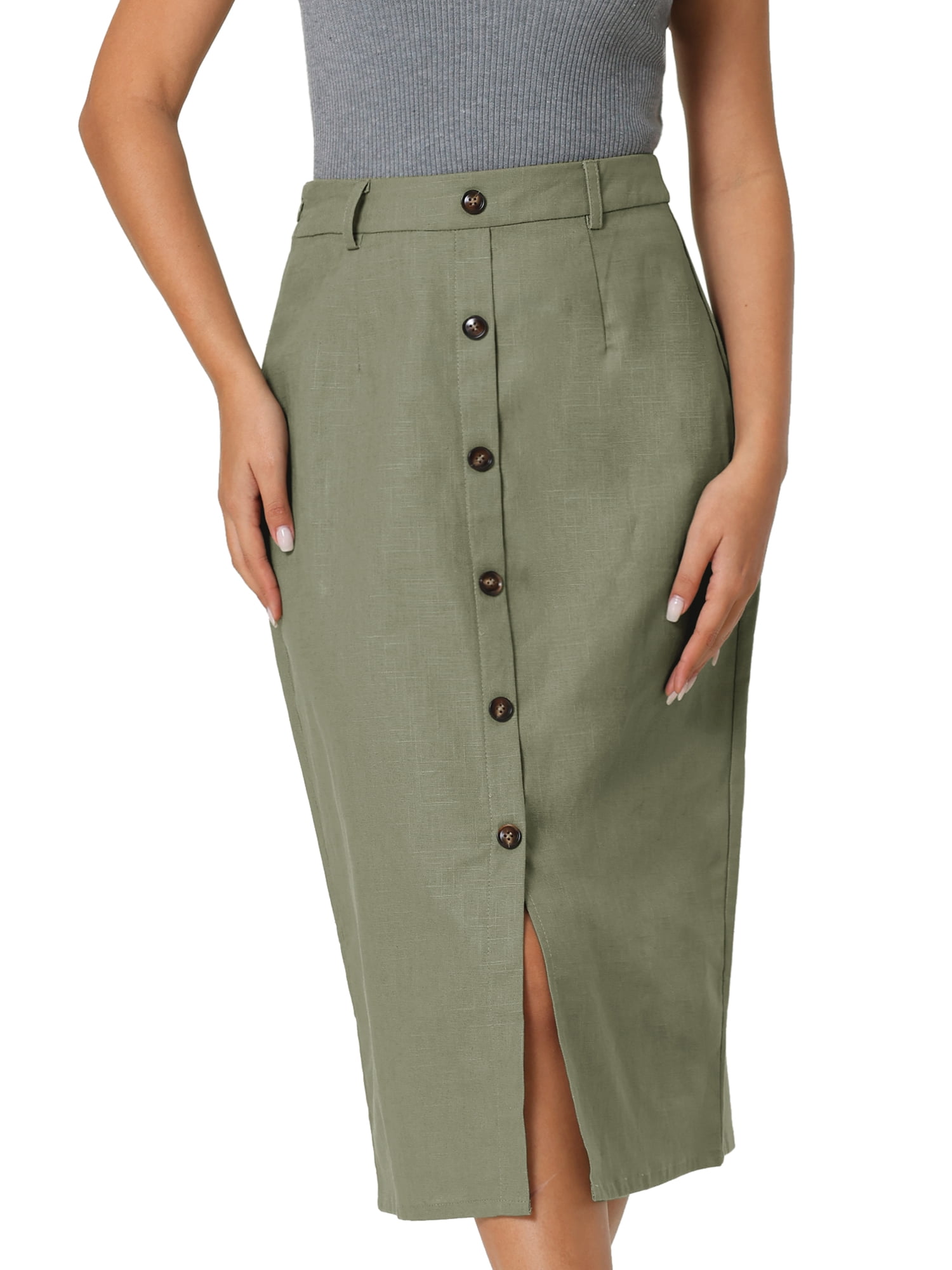 Unique Bargains Women's Linen Skirt High Waist Knee Length Unique Bargains Women's Linen Skirt High Waist Knee Length