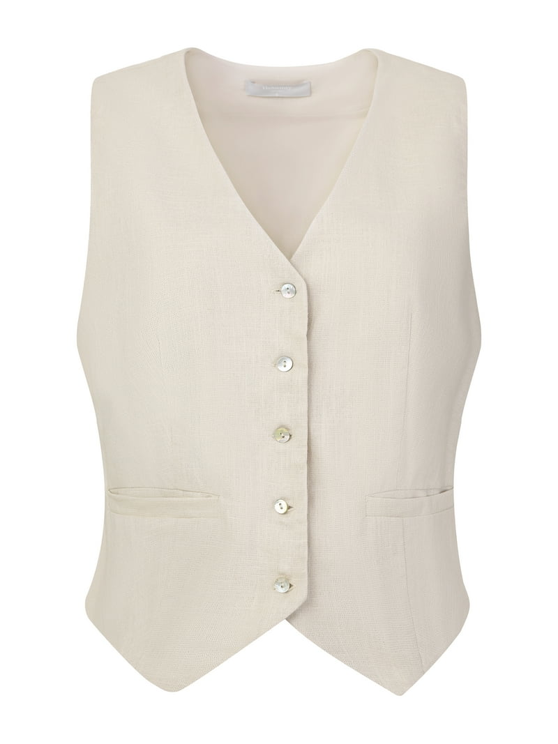 DARING DIVA Women's Linen Vest Button Down V Neck Business