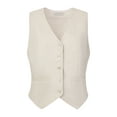 thumbnail image 1 of DARING DIVA Women's Linen Vest Button Down V Neck Business Waistcoat S Beige, 1 of 6