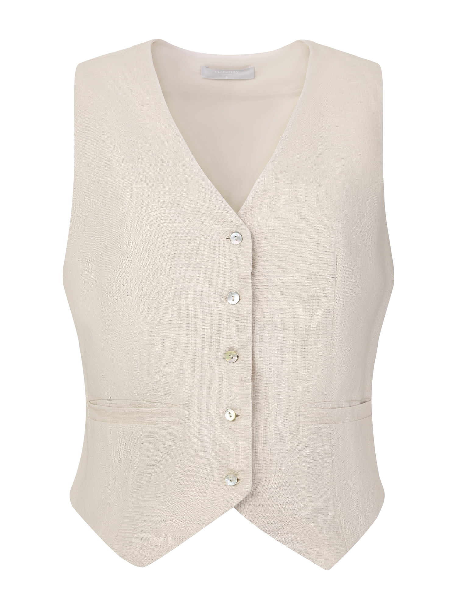 Unique Bargains Women's Linen Vest Sleeveless Button Down V Neck Formal  Business Waistcoat XL Beige